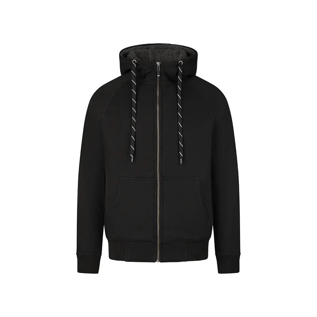 FHB - Sweaterjacke JÖRG mit Kapuze/Webpelz schwarz